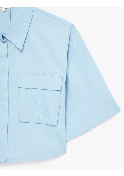 Koton Pamuklu Kargo Cep Detaylı Kısa Kollu Oversize Crop Gömlek Mavi 6sak60288pw