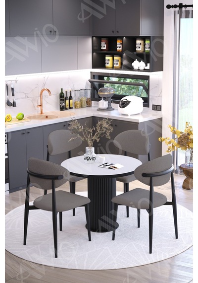 Avvio Afya Bohem Ayak Siyah Polo Sandalye 90x90 Mutfak Masa Sandalye Takımı Beyaz