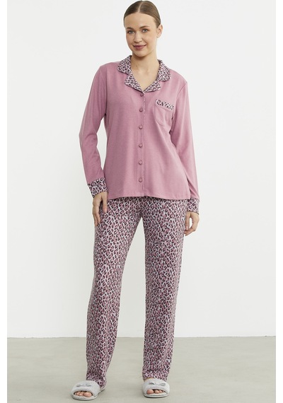 Sementa Leopar Kombinli Gömlek Pijama Takım - Pembe Pembe