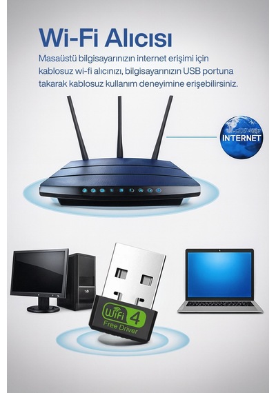 Usb Wifi Adaptör Kablosuz Wifi İnternet Alıcı Ağ Kartı Masaüstü Bilgisayar Pc 300 Mbps 802.11n 89387502