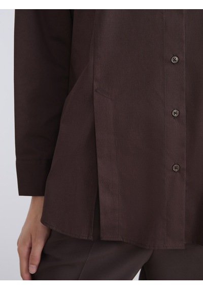 Lcw Modest Kahverengi Oversize Poplin Kadın Gömlek Tunik