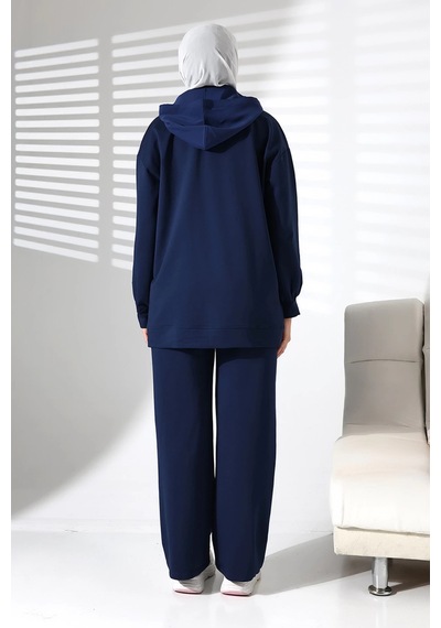 Mihran Butik Kadın Mevsimlik Alt Ve Üst Rahat Lacivert Spor Tesettür Takım Lacivert