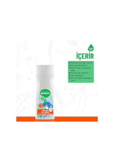 Siveno %100 Doğal Duş Sabunu Portakal Kokulu Canlandırıcı Duş Jeli 6 Değerli Bitki Vegan 300 ML