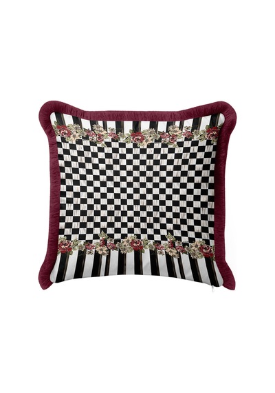 Luxe Ekose Çiçekli Saçaklı Yastık Kılıfı - Çizgili Romantik Vintage Bordo Püsküllü Kırlent Kılıfı Toprak Fırtına Mavisi Luxe Ekose Çiçekli Saçaklı Yastık Kılıfı - Çizgili Romantik Vintage Bordo Püsküllü Kırlent Kılıfı Toprak Fırtına Mavisi