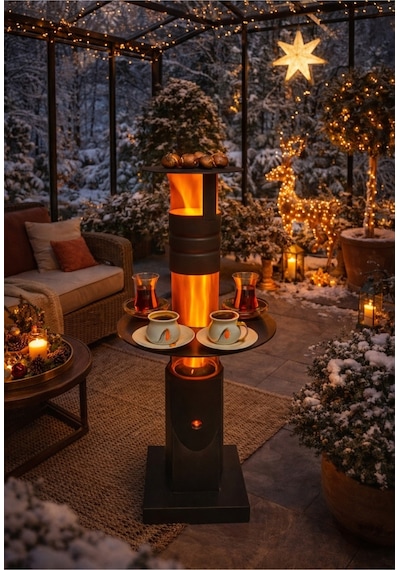 Füze Tipi Pelet Sobası Cam Soba Roket Soba Bahçe Cam Balkon Kış Bahçesi Cafe Kamp Tipi Tepsili Küçük
