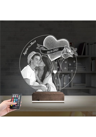 Luvivia Kalp Gül Sevgiliye Hediye Fotoğraflı 3d Lamba - Masa Gece Lambası V2
