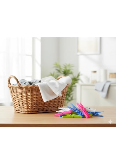 Orret Home 24 Adet Çamaşır Mandalı Yaylı Plastik Mandal Seti, Dayanıklı Ve Renkli Mandal, Çamaşır Asma Ve Çok Renkli