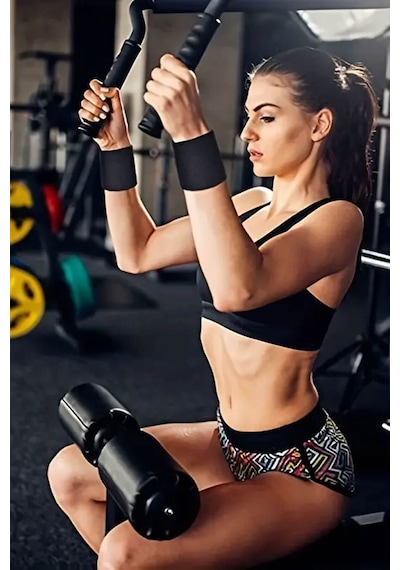 2 Adet Düz Renk Spor Fitness Ter Havlu El Bileklikleri Pamuklu Likralı Siyah
