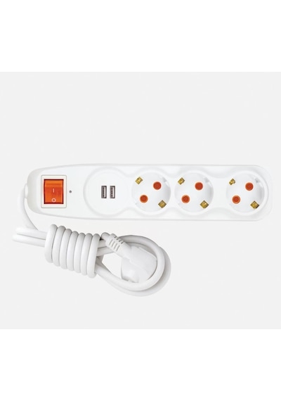 Nilson Anahtarlı Akım Korumalı Üçlü Grup Priz Çift Usb 3 Lü 1.5 Mt