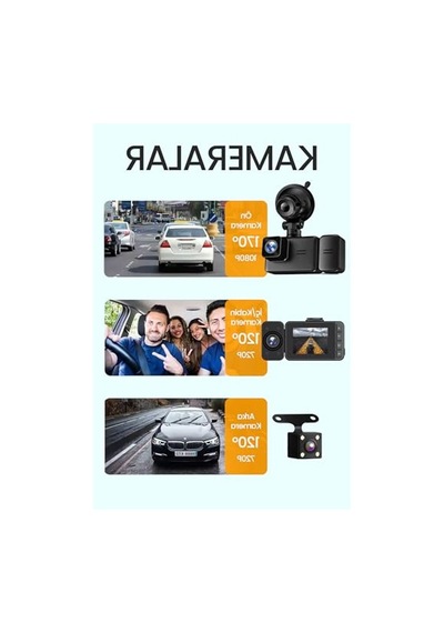 Fullhd Araç Kamerası, 3 Kameralı, Hareket Sensörü İle