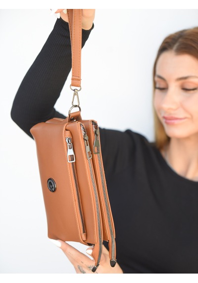 Jara Bag Moon Kadın Çapraz Ve El Çantası Hafif, Şık Ve 3 Bölmeli Portföy Ve Çapraz Askılı Taba