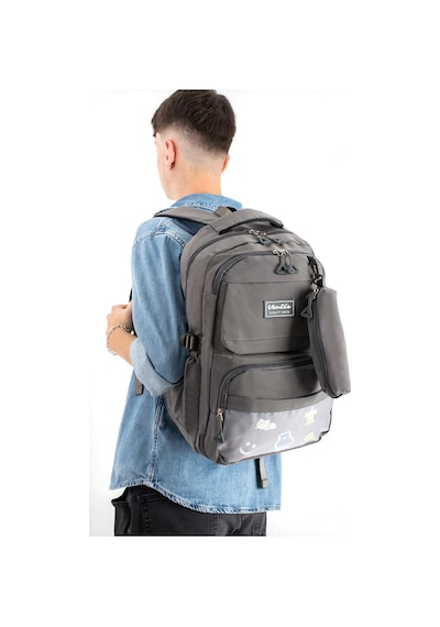 Ventis Unisex Okul Çantası Lise Ortaokul Kalemlikli 2'li Set Sırt Çantası 43 30 Cm Çok Cepli Vnt7-d Gri