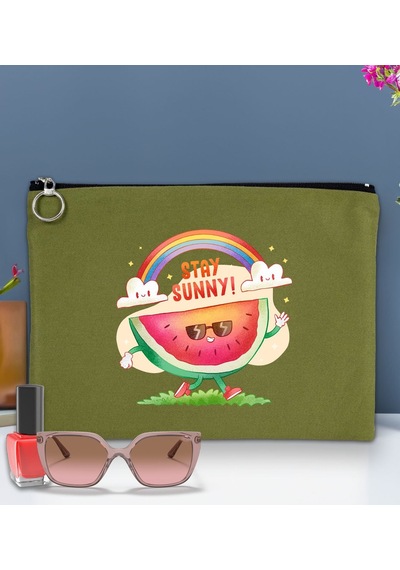 Bk Gift Yaz Temalı-7 Astarlı Yeşil Portföy Çanta 30x21cm, Baskılı El Çantası, Organizer Çanta