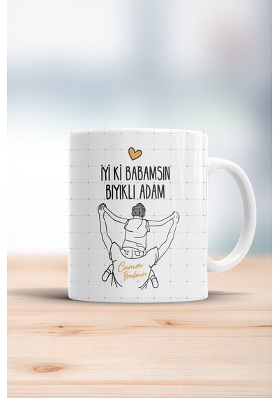 Iyi Ki Babamsın Bıyıklı Adam Kupa Bardak Beyaz