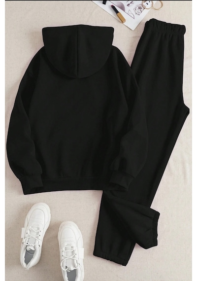 Uyguntarz Unisex Uykucu Panda Baskılı Rahat Eşofman Takımı Siyah