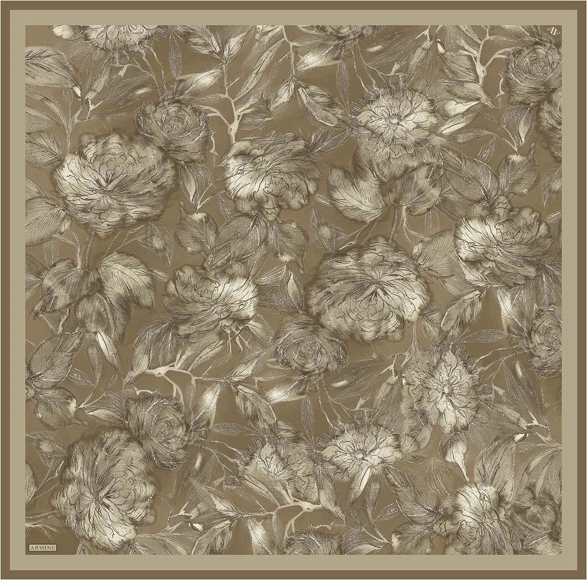 Armine Çiçek Desenli Saf İpek Twill Eşarp 9409d 06 Yeşil