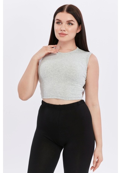 Bella Dossi Rahat Kaşkorse Kolsuz Sıfır Yaka Kadın Crop Top Gri