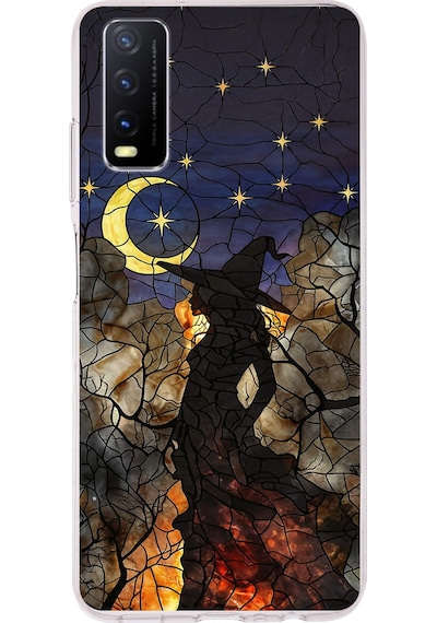 Printify Vivo Y20s İle Uyumlu Vitray Cadı Saati Tasarımlı Şeffaf Silikon Kılıf Şeffaf