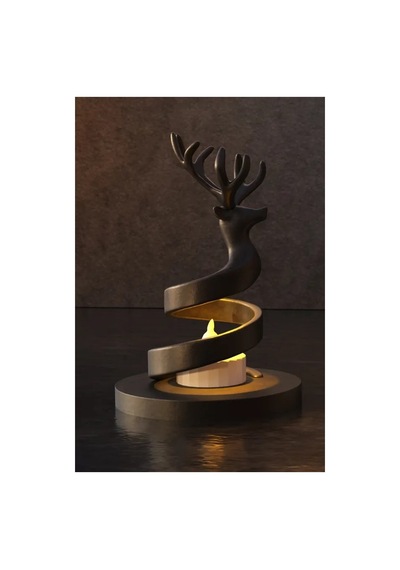 Alvera Spiral Ren Geyiği Mumluk Yılbaşı Dekoratif Ren Geyiği Tealight Mum Tutucu - Siyah