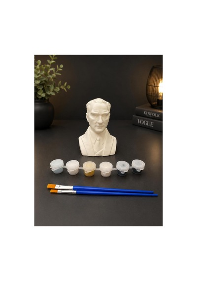 3d Atatürk Büst Figür Boyama Seti - Kendin Boya Hobi Ve Etkinlik Seti - Akrilik Boya + 2 Fırça