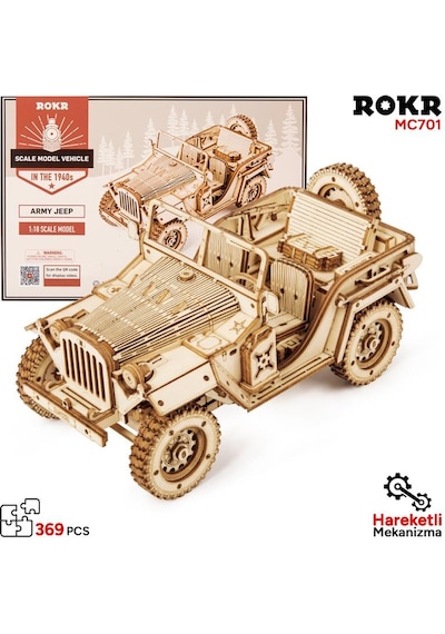 Rokr Mc701 Asker Ordu Arabası Army Field Car Dıy Minyatür Maket Model Seti Ahşap 3d Wooden Puzzle 3d Model Kit Detaylı Dekoratif Hobi Seti Ahşap Maket