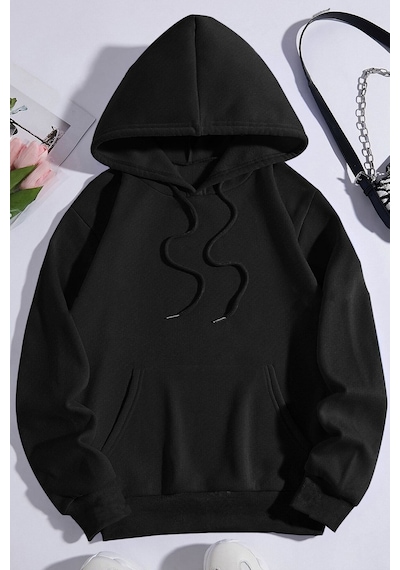 Uyguntarz Rahat Kalıp Unisex Oversize Sweatshirt siyah
