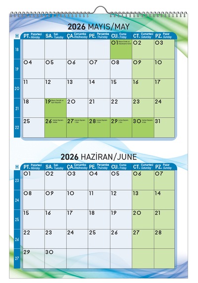 2026 Mavi Yeşil Duvar Planlama Takvimi-33x48