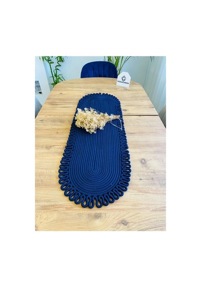 Jüt, Hasır, Dekoratif Masa Örtüsü, Runner 35x100 Cm, Amerikan Servis, Sehpa Örtüsü, Bohem Tarzı Lacivert Lacivert