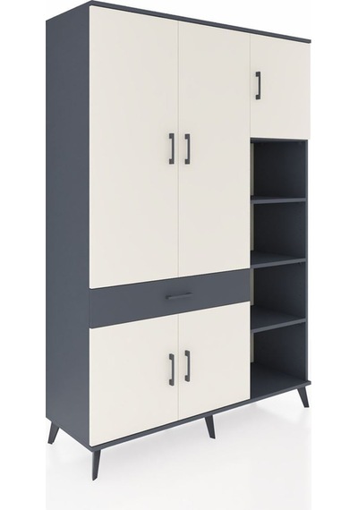 Hyperion Dolap 10 Raflı Tek Çekmeceli 5 Kapaklı 132x44x195 Antrasit-aytaşı/antrasit Aytası/antrasıt Hyperion Dolap 10 Raflı Tek Çekmeceli 5 Kapaklı 132x44x195 Antrasit-aytaşı/antrasit Aytası/antrasıt