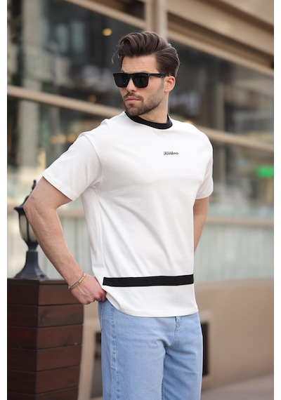 Madmext Ekru Baskılı %100 Pamuklu Erkek T-shirt E7135 Ekru