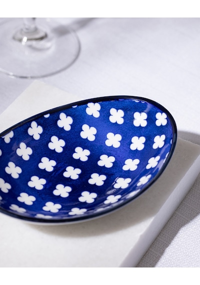 Reve Bleu Raye Oval Tabak - 15 Cm - Mavi/beyaz 8684427225813 Çok Renkli