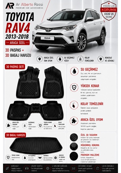 Toyota Rav4 2013-2018 Araca Özel 3d Paspas + 3d Bagaj Havuzu
