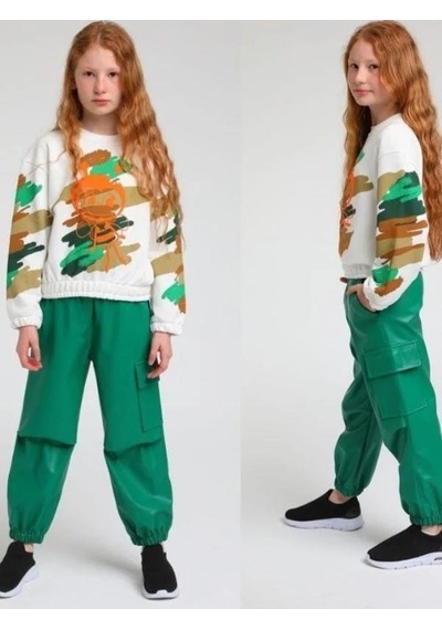 Kız Çocuk Arı Maya Baskılı Kamuflaj Sweatshirt-13654 Beyaz