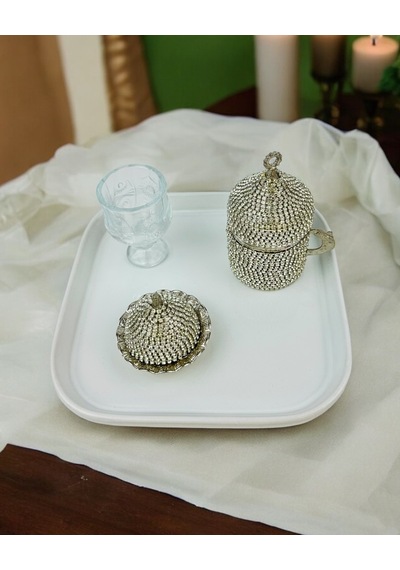 Bliss Nişan Damat Kahve Tepsisi Beyaz Beyaz
