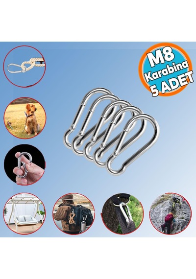 Karabina Yaylı Kanca Paslanmaz Çelik Kilit Olta Dağcılık Kamp Malzemeleri Salıncak 8 Mm 5 Adet
