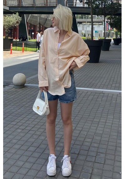Madmext Sarı Çizgili Over Fit Gömlek Mg1525 Sarı