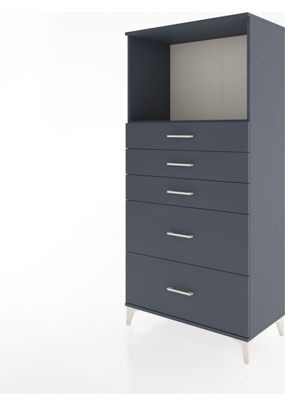 Hyperion Dolap Tek Raflı 5 Çekmeceli 88x44x182 Antrasit-antrasit Antrasit