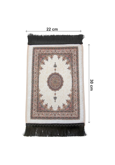 Mini Alın Seccadesi Kaymaz Taban Desenli Cep Tipi Seyahat Namaz Seccadesi - Krem / Ekru