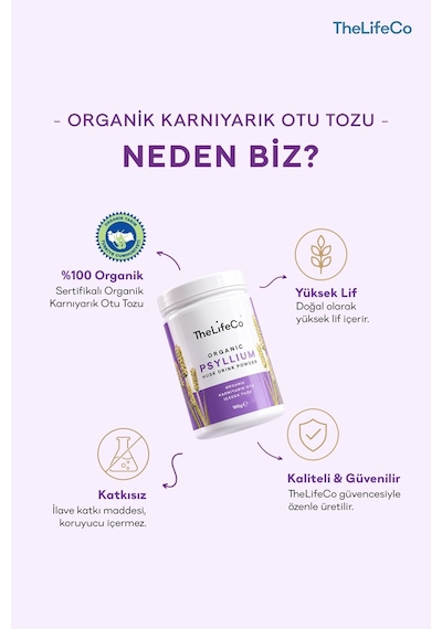 Thelifeco Organik Psyllium Karnıyarık Otu İçecek Tozu 180 G