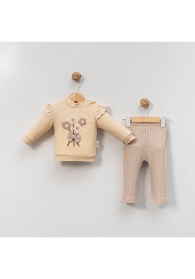 Çakar Bebe 6-18 Aylık Çiçek Süzine 2 Li Takım-8045120 - Bej Bej