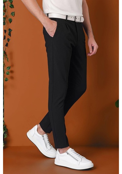 Efor Comfort Fit Gofre Kumaş Pileli Pamuk Casual Siyah Pantolon P 1148 Siyah