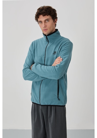 Tommy Life Mint Yeşili Yazı Nakışlı Dik Yaka Fermuarlı Standart Kalıp Erkek Sweatshirt Polar - 87992 Mint Yeşili