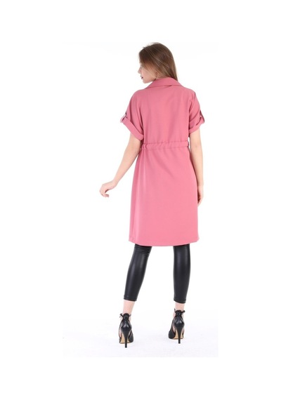 Mono Yaka Beli Tünelli Cepli Apoletli Kısa Kollu Pembe Yelek