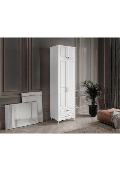 GuneyStore Gözde 2 Kapaklı Yüklüklü Komple MDF Beyaz Gardırop