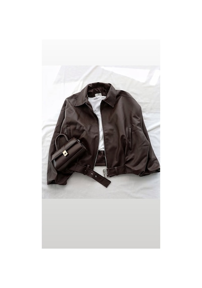 Prifaldi Oversize Bomber Deri Ceket Kahverengı