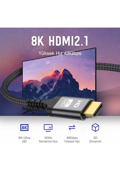 3 Metre Hdmı 2.1 Kablo 8k 60hz 4k 120hz 48gbit/s Yüksek Hızlı, Hdmı Kablo Tv/ps5/ps4/ Xbox Series X/monitör İle Uyumlu