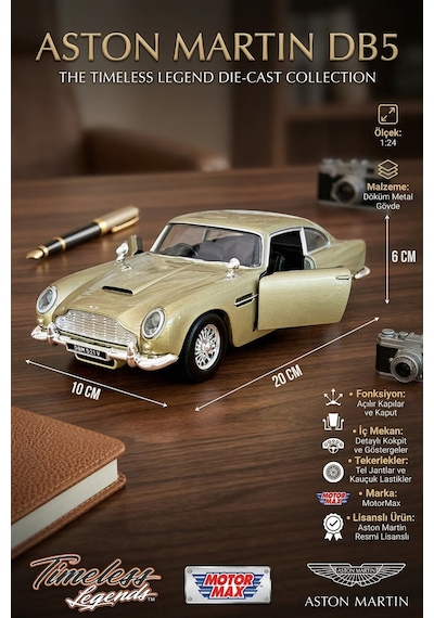 Motormax 1:24 Aston Martin Db5 Die-cast Model Araba - Açılır Kapılı Metal Koleksiyon Aracı Altın Çok Renkli
