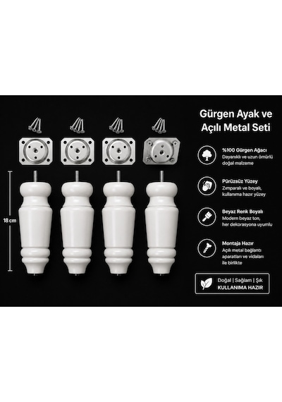 Turkıshrug Kıngdom 4'lü Ahşap Tombul Torna Ayak 18 Cmgürgenayağı Mobilya Ayağı Koltuk Ayağı Koltuk Ayağı I Tv Ünitesi Beyaz