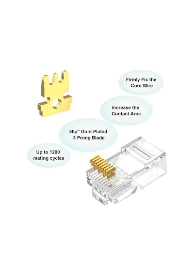 Koodmax - 100 Adet - 50u" Gold Plated Cat6 Rj45 Konnektör - 8p8c Ethernet Kablo Ucu Modüler Fiş Jak