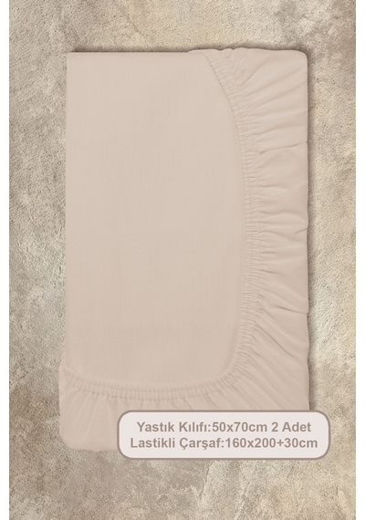 Elart Basic Lastikli Çarşaf Seti Çift Kişilik 160x200+28 Bej